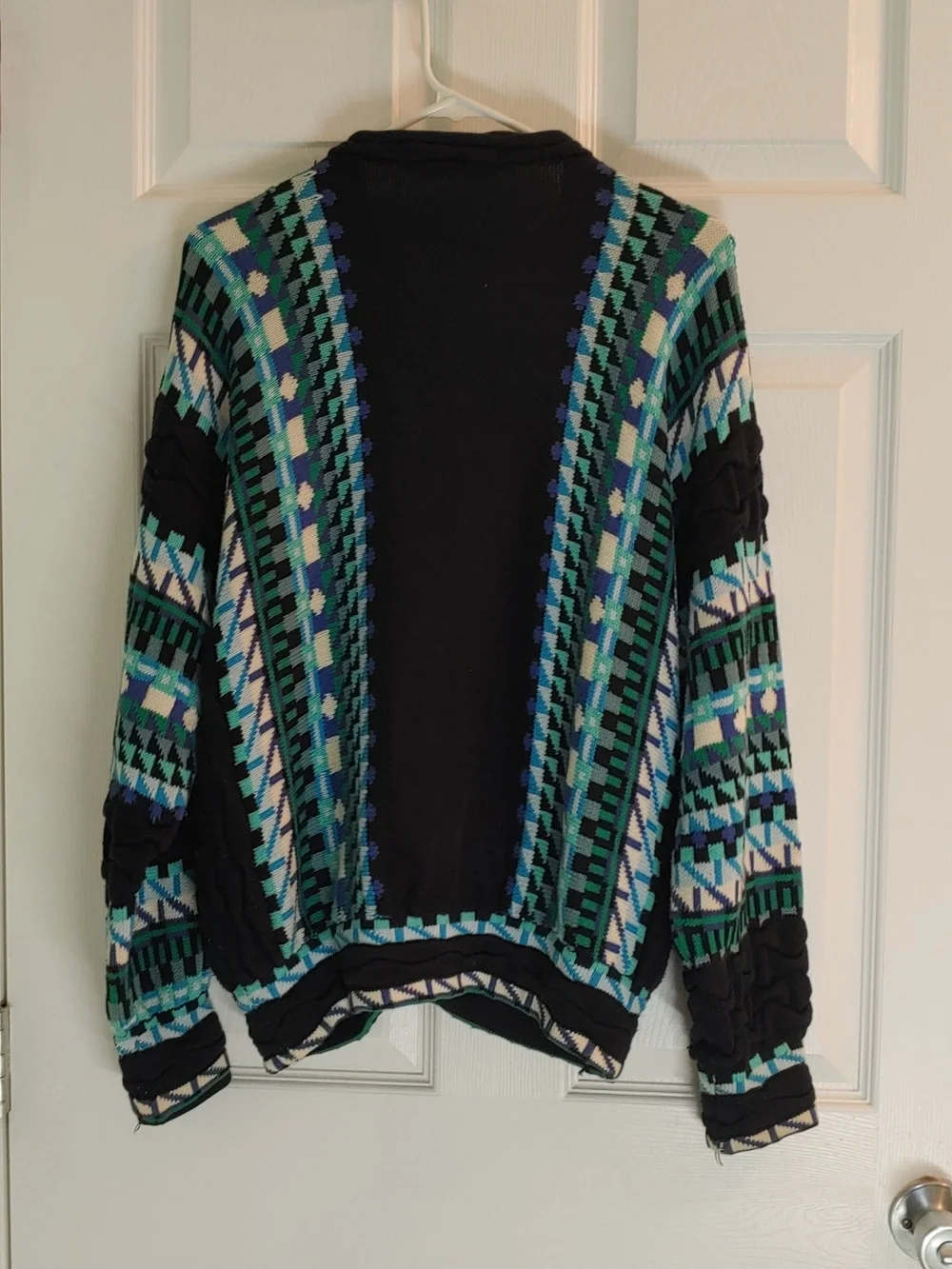 Vintage The Clever Shepherd Cotton Cardigan Black Geometric Unisex Size XXL - Picture 4 of 8